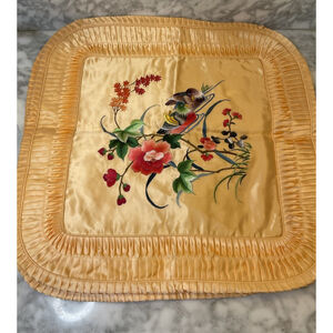 NOS 2 Vintage Golden Bee Peach Satin Pillow Cover Embroidered Mandarin Ducks 18”